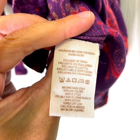 Free People - Peacock Feather Pattern Purple Button Down Long Sleeve Blouse SM - Picture 7 of 11